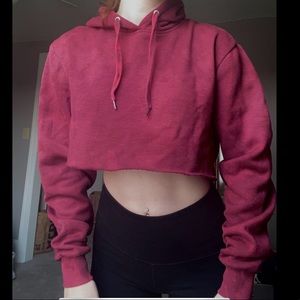 Maroon bleach dyed long sleeve cropped top